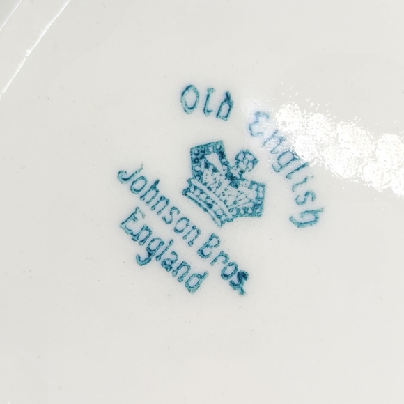 Vintage Johnson Bros. Old English Oval Serving Platter Navy Gold Orange Floral - Picture 6 of 12